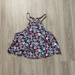 Floral high neck cropped tank